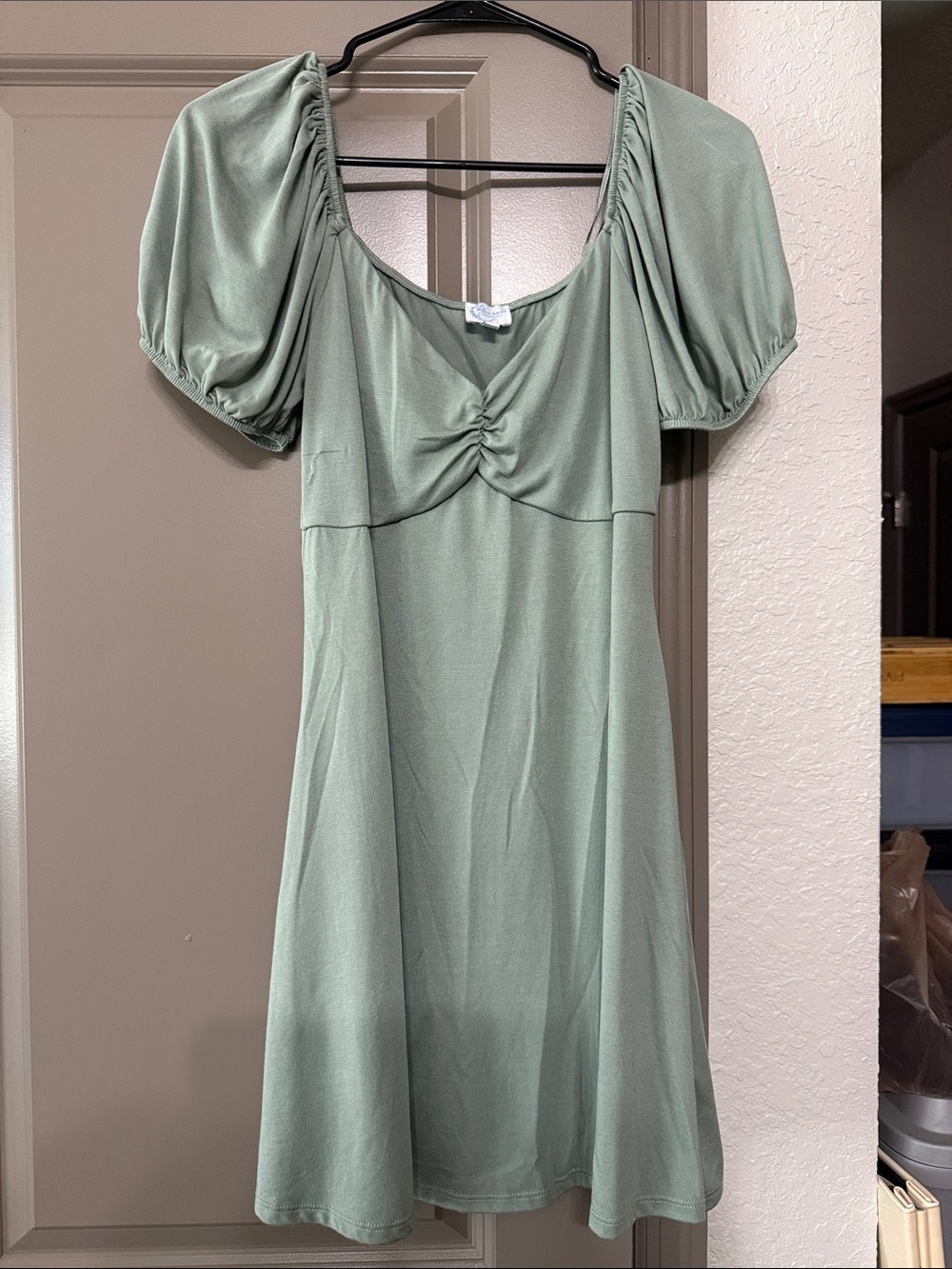 Francesca's Collections Sage Green Puff-Sleeve Mini Dress